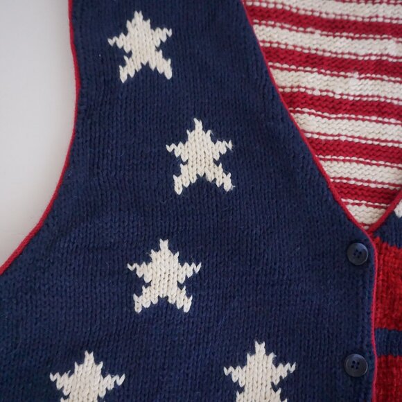 VTG Marsh Landing Patriotic Knit Sweater Vest Stars Stripes Americana Holiday S - Picture 7 of 8